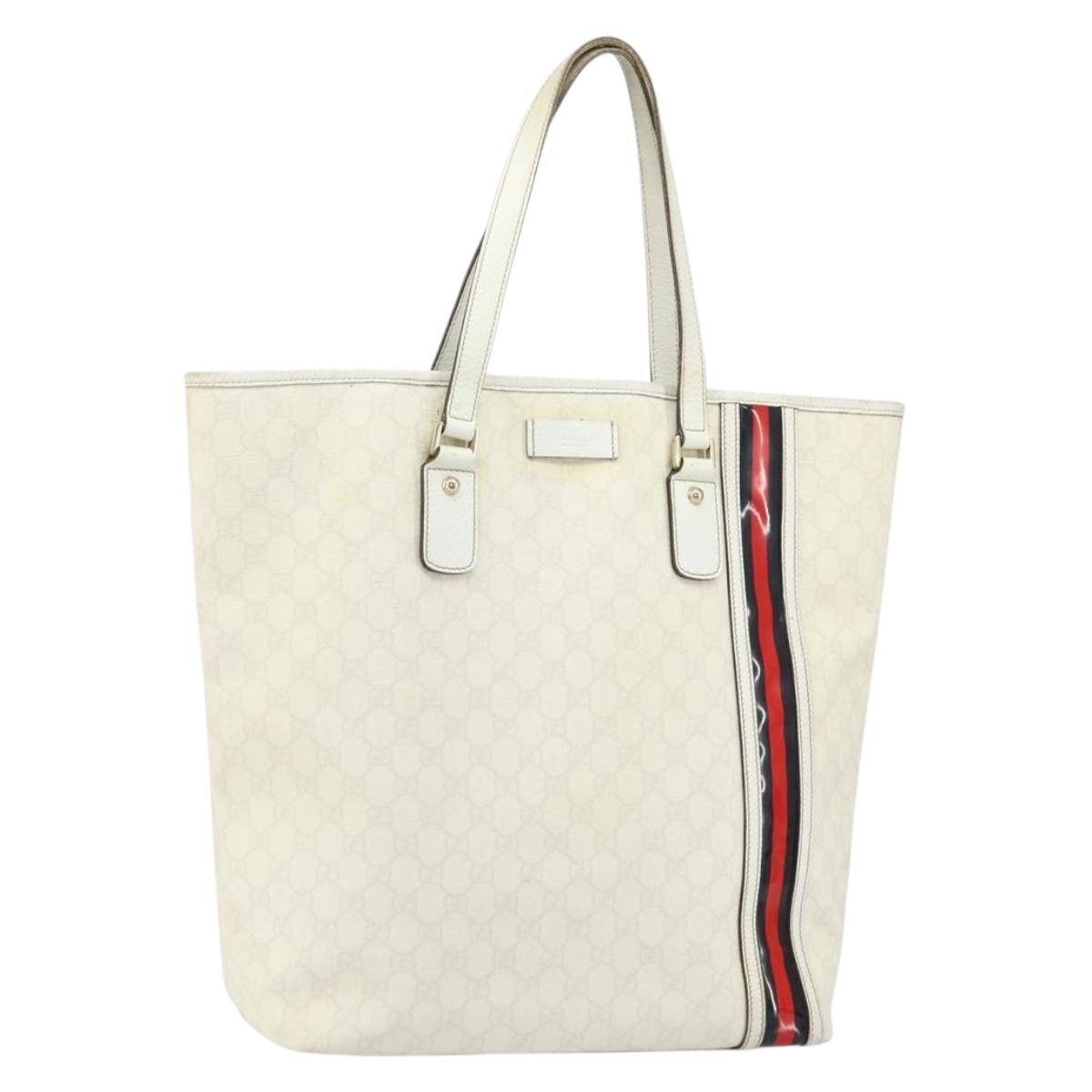 Gucci Gg Supreme Tote Bag Pvc Leather White Gold 152630 Auth Bs31729
